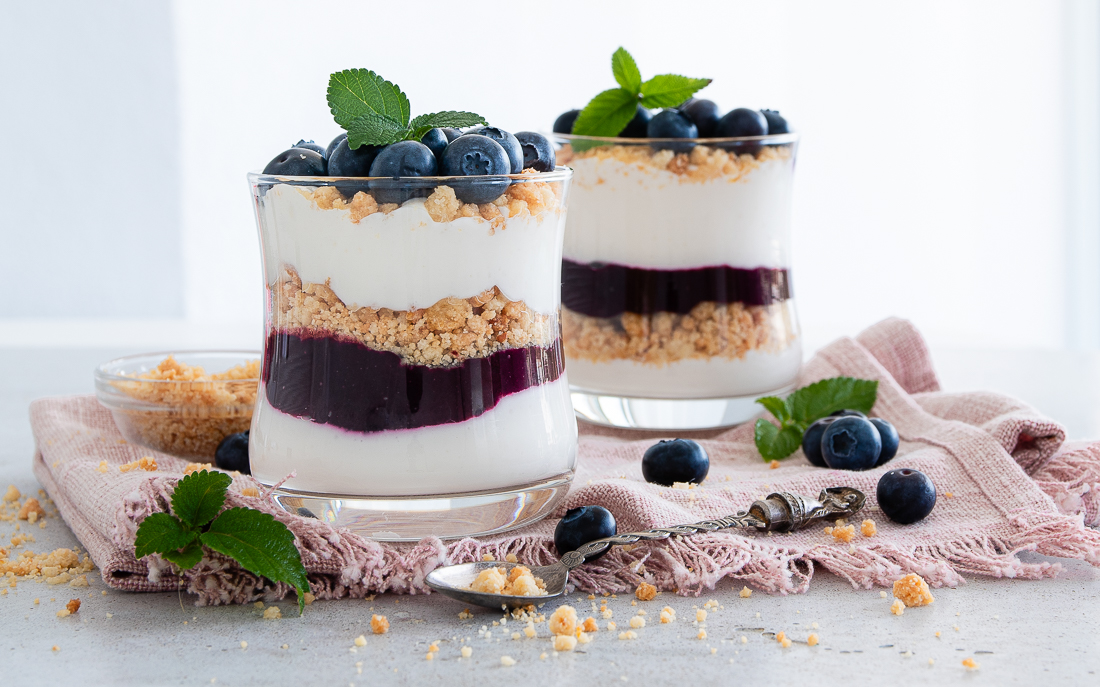 Borůvkové cheesecake skleničky
